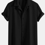 Rhombus Geometric Jacquard Textured Cuban Shirt