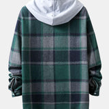 Long Sleeve Hooded Flannel Plaid Overshirt