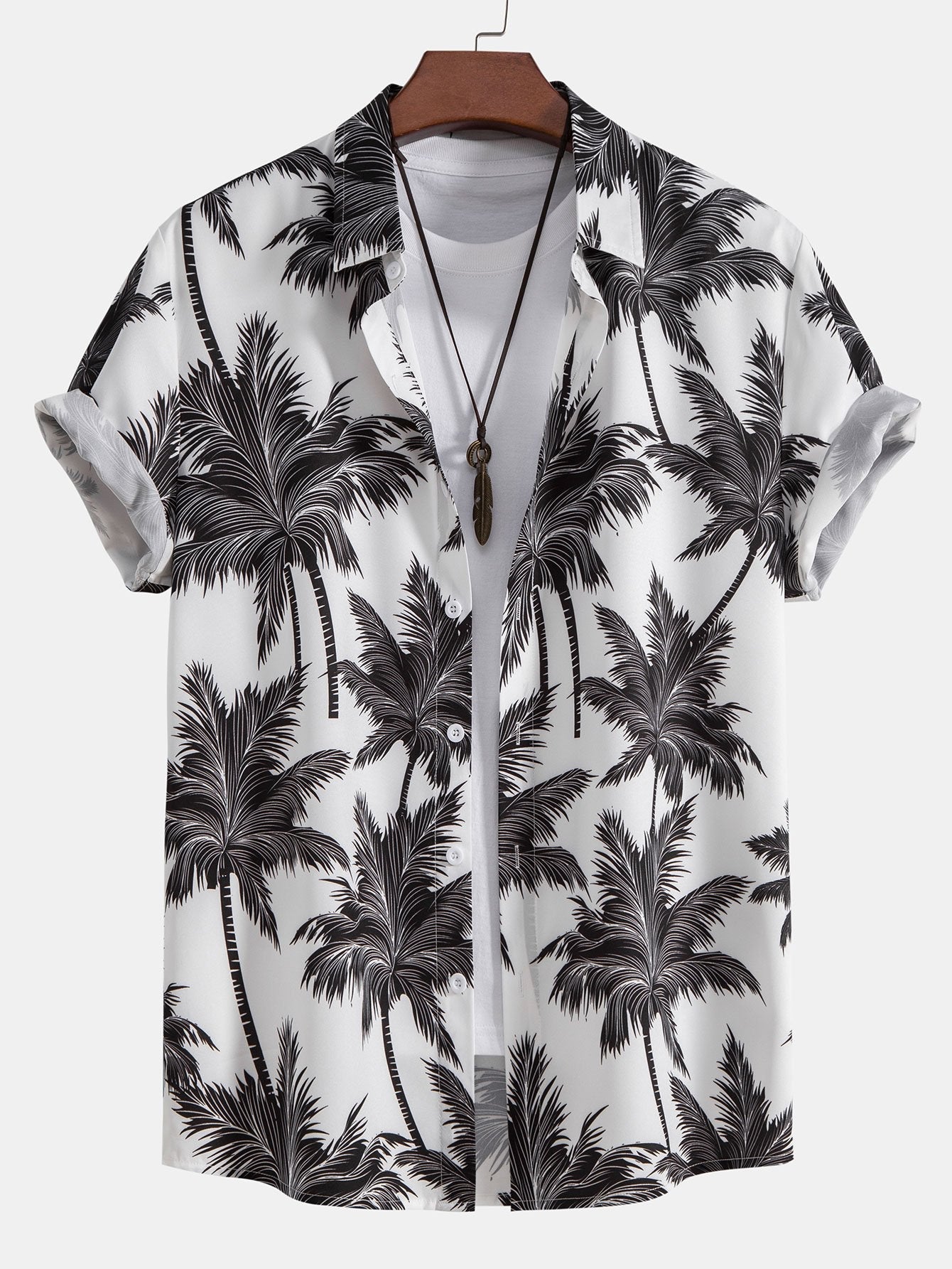 Palm Tree Print Shirt & Palm Tree Print Swim Shorts Set
