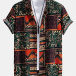 Floral Geometric Patchwork Print Cotton Shirt & Linen Cotton Blend Shorts Set
