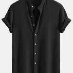 Waffle Stand Collar Shirt & Drawstring Waffle Shorts Set