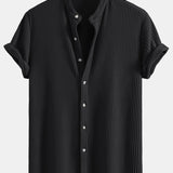 Waffle Stand Collar Shirt & Drawstring Waffle Shorts Set