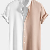Two Tone Muscle Fit Ribbed Stand Collar Shirt & Ribbed Pants Set