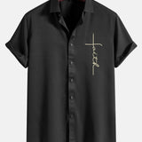 Faith Letter Print Button Up Shirt