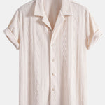 Knitted Geometric Rhombus Jacquard Cuban Shirt & Linen Pants Set
