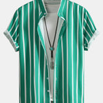 Striped Button Up Stand Collar Shirt