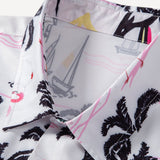 Palm Tree Flamingo Print Button Up Shirt