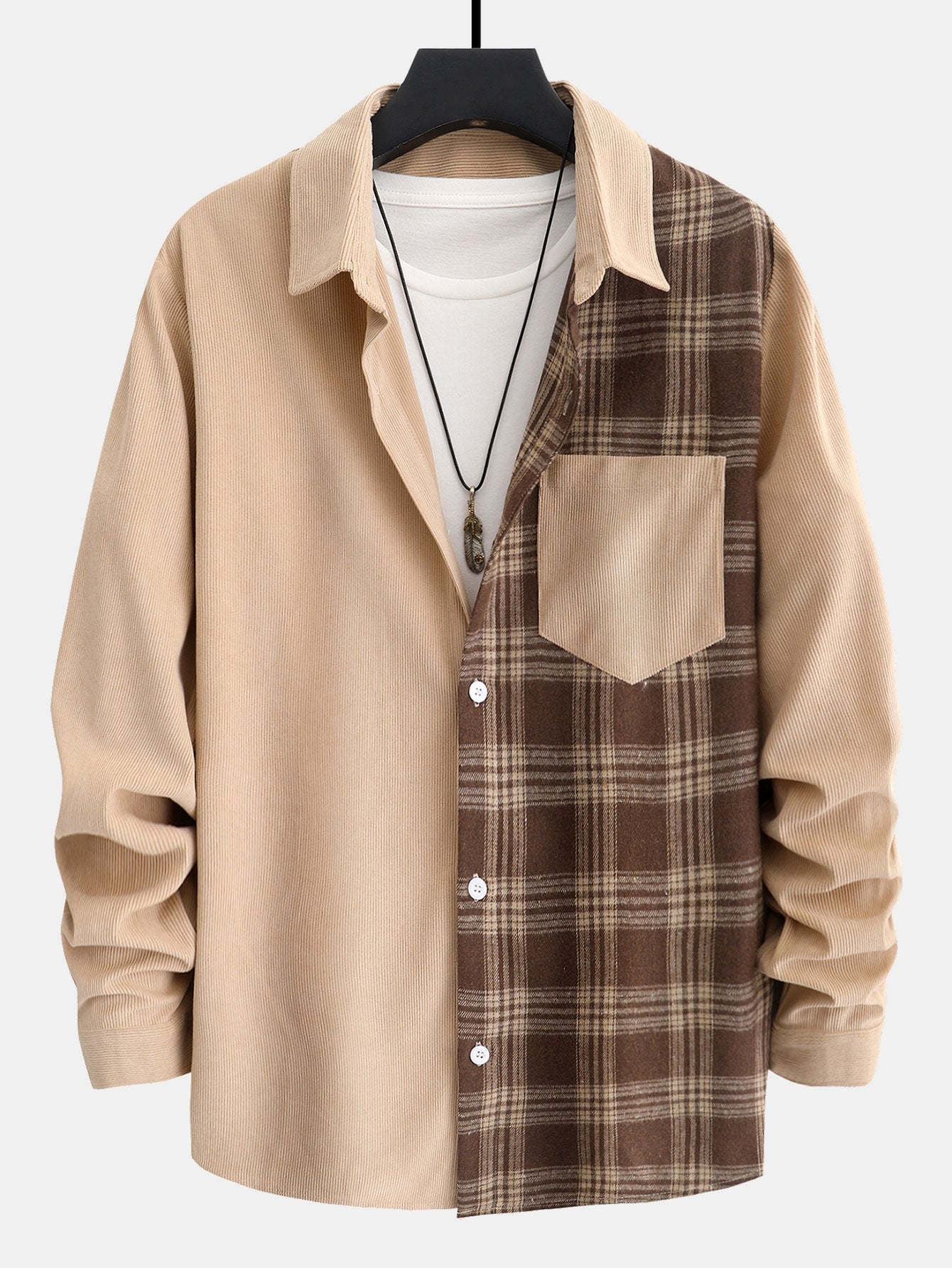 Plaid Corduroy Patchwork Button Up Shirt