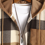 Flannel Plaid Corduroy Patchwork Hooded Shirt & Corduroy Pants Set