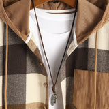 Flannel Plaid Corduroy Patchwork Hooded Shirt & Corduroy Pants Set