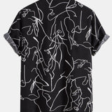 Abstract Line Print Buttton Up Shirt