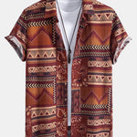 Floral Geometric Patchwork Print Cotton Shirt & Linen Cotton Blend Shorts Set