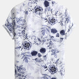Skull Floral Print Button Up Shirt