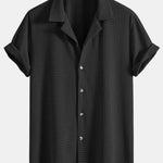 Short Sleeve Waffle Cuban Shirt & Straight Leg Linen Pants Set