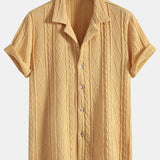 Knitted Geometric Textured Cuban Shirt & Man Mid Length Drawstring Swim Set
