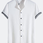 Muscle Fit Stripe Threaded Cuff Stand Collar Shirt