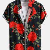 Red Rose Print Shirt & Swim Shorts Set