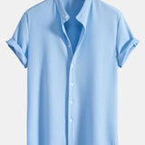 Muscle Fit Ribbed Stand Collar Shirt & Shorts Set