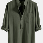 Long Sleeve Linen Henley Collar Shirt