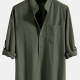 Long Sleeve Linen Henley Collar Shirt