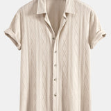 Knitted Geometric Rhombus Jacquard Button Up Shirt