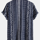Tribal Geometric Print Half Placket Henley Collar Shirt