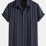 Cotton Blend Striped Shirt & Straight Leg Linen Pants Set