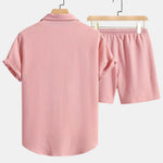 Checkerboard Texture Shirt & Drawstring Shorts Set