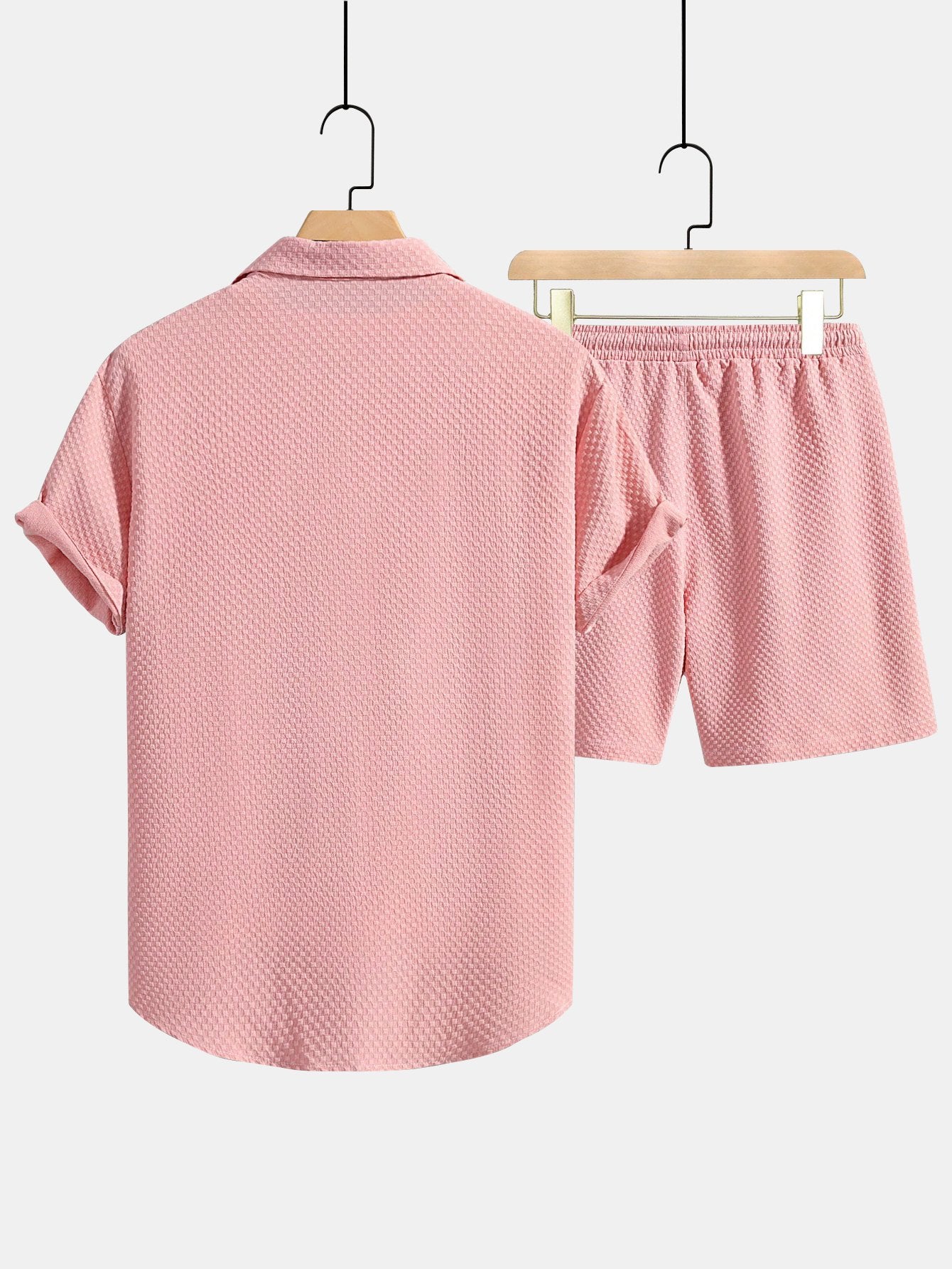 Checkerboard Texture Shirt & Drawstring Shorts Set