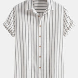 Cotton Blend Striped Shirt & Straight Leg Linen Pants Set
