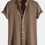 Muscle Fit Stand Collar Knitted Ribbed Shirt