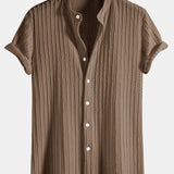 Muscle Fit Stand Collar Knitted Ribbed Shirt