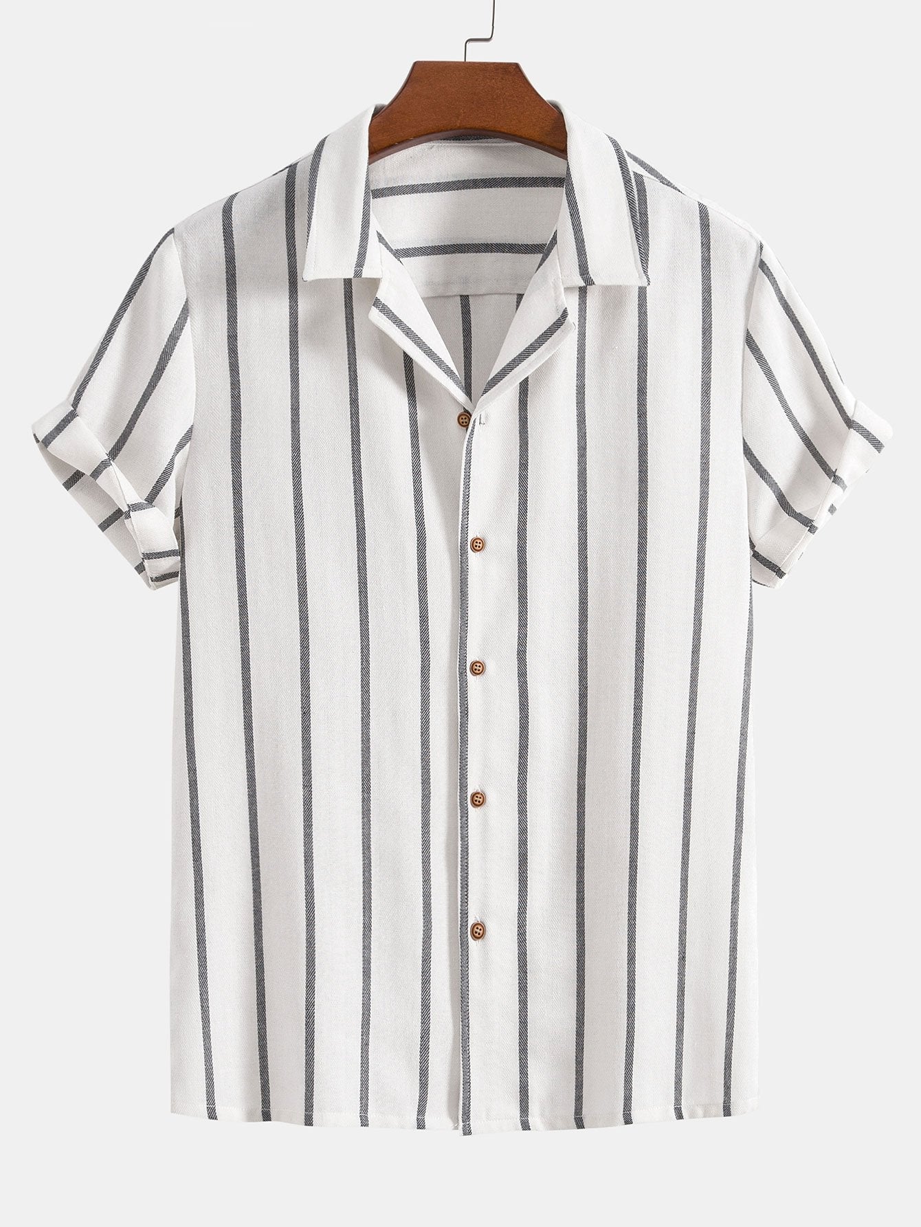 Cotton Blend Striped Cuban Shirt & Striped Print Swim Shorts Set