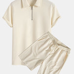 Stripe Jacquard Zip Up Polo & Shorts Set