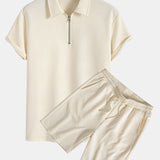 Stripe Jacquard Zip Up Polo & Shorts Set