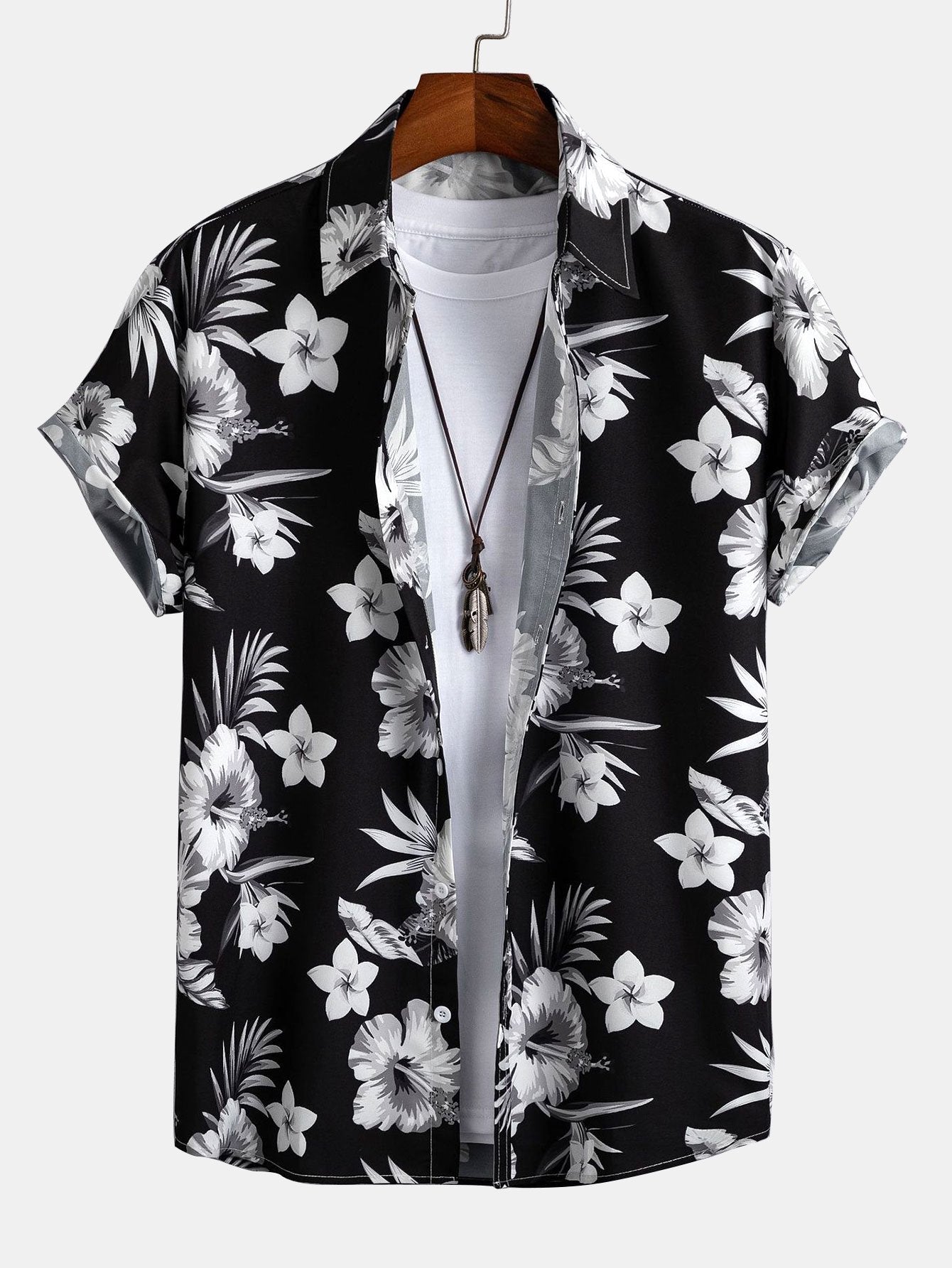 Tropical Floral Print Shirt & Linen Cotton Blend Cropped Pants Set
