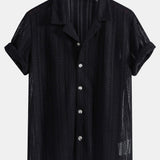 Textured Cuban Shirt & Straight Leg Linen Pants Set