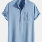 Linen Henley Collar Shirt & Linen Cotton Blend 11" Shorts Set