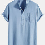 Linen Henley Collar Shirt & Linen Cotton Blend 11" Shorts Set