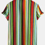 Colorful Striped Waffle Texture Cuban Shirt & Swim Shorts Set