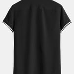 Muscle Fit Stripe Threaded Cuff Stand Collar Shirt
