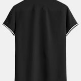 Muscle Fit Stripe Threaded Cuff Stand Collar Shirt