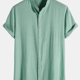 Linen Cotton Blend Stand Collar Shirt