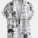 Skull Text Print Button Up Shirt