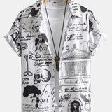 Skull Text Print Button Up Shirt
