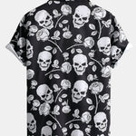 Skull Rose Print Button Up Shirt