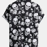 Skull Rose Print Button Up Shirt