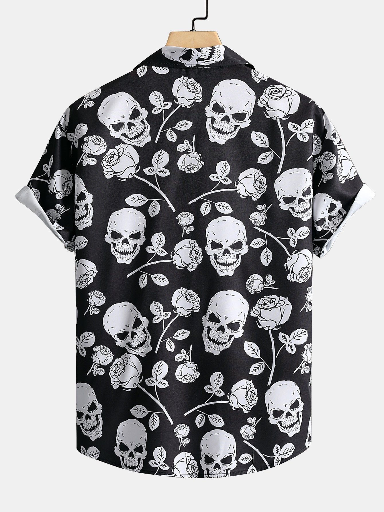 Skull Rose Print Button Up Shirt
