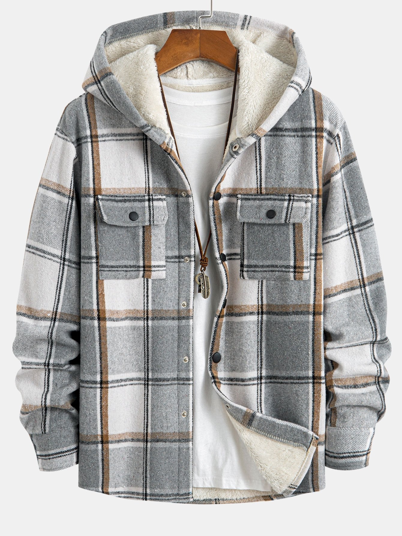 Fleece Lined Plaid Hooded Overshirt
