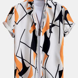 Color Block Abstract Print Shirt & Swim Shorts Set